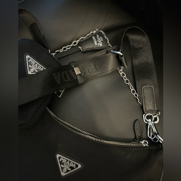Prada Black Nylon Shoulder Bag with Chain Strap - Picture 4 of 5